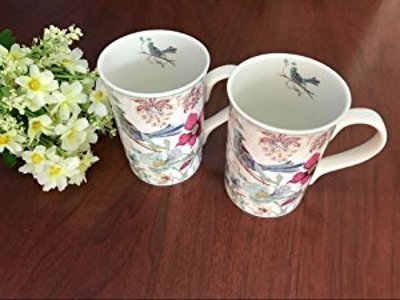 Lightahead LA-R2056T-N-D230 Elegant Bone China Two Coffee Mugs Set In Blue Bird Design 11.2 Oz Each Cup In Attractive Gift Box thumb #4