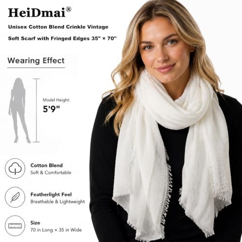 Image of Lightweight Cotton Blend Scarf for Women Men | Large,Breathable,Thin,Soft,Crinkle Scarf,Hijab Head Wrap,NeckScarf,Everyday,Travel Scarf,Summer Dress Scarves Holiday Gift