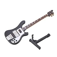Glomora Mini Gitarre,Gitarre klein Modell Miniatur E Bass Modell, Schwarz Feine Handwerkskunst,Dekoratives Geschenk Mit Ständer Und Koffer für Musik Enthusiasten Geburtstag Neujahrsgeschenk