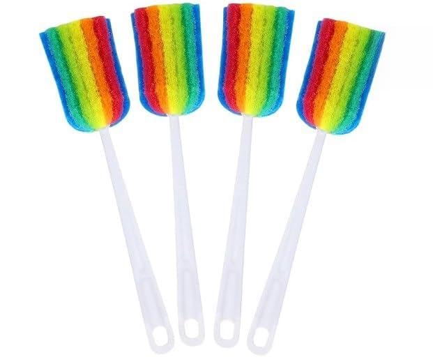 Cepillo Ducha Cepillo Limpiador de Botellas, 4 Piezas, cepillos de Limpieza de Esponja, Estropajo de Mango Largo, cepillos para Fregar para la Cocina, Limpieza de biberones, Vasos, (Orange, 25x5x5)