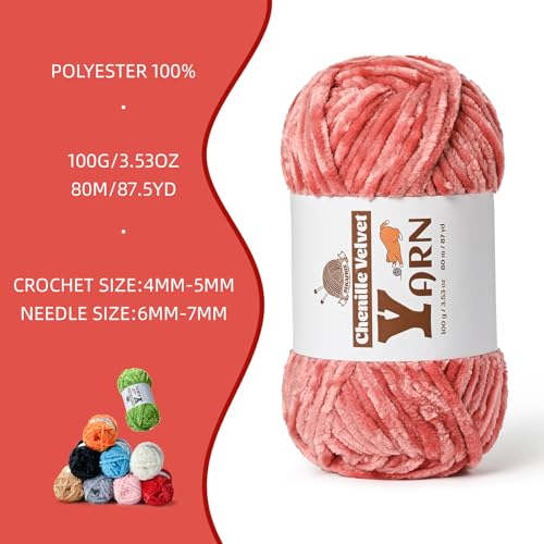 Image of 4 Pack Plush Chenille Chunky Yarn - Fluffy Velvet Yarn Crochet for Blanket Knitting and Crocheting - Soft Baby Yarns for Crocheting - Amigurumi Crochet Yarns 100g (87yds) (4 Gray Pink)
