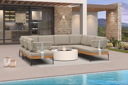 Image of PURPLE LEAF Patio Furniture Set Outdoor Sectional Sofa with Fade-Resistant Cushions and Pillows Wicker 8 Pieces U-Shaped Couch Modern Conversation Sets for Balcony Yard Garden Poolside, Taupe
