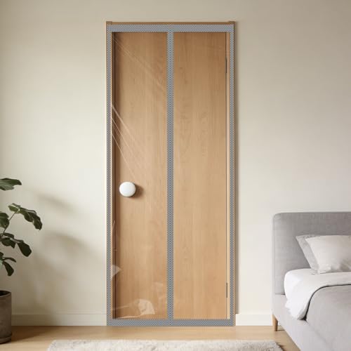 Rideau de porte isolant thermique pour balcon et cuisine en PVC gris 79x222