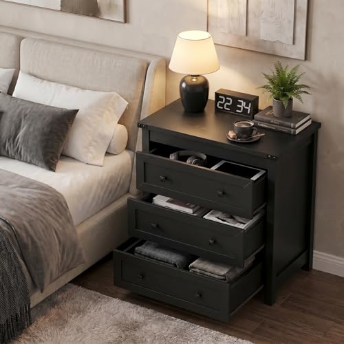 Image of BORNOON 3-Drawer Dresser, Small Wooden Chest of Drawers with Metal Knobs, Water-Resistant Top, Storage Organizer with Anti-Tip Kit for Bedroom, Nursery, Living Room