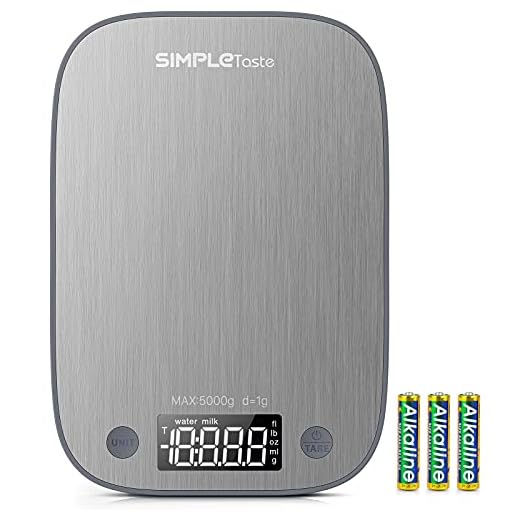SIMPLETASTE Digital Food Kitchen Scale, Measures in Grams and Ounces for Baking, Cooking, Weight Loss for healthy Diet, 304 Stainless Steel, batteries included