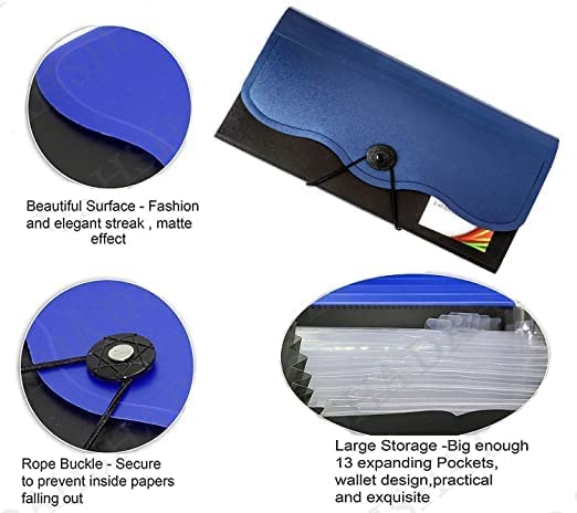 Image of KANAbee Expanding Cheque Book Holder Case, 12 Pocket Multi Passbook Holder /Bill Folder /Passport /Memo Cards /Cash Storage Pouch Organizer with Elastic Swing (Pack of 1) (Pack of 1)