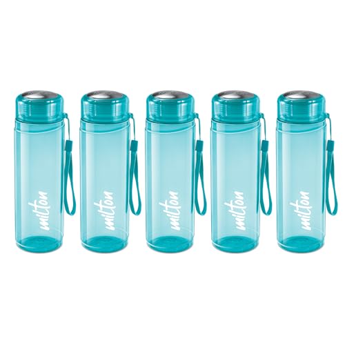MILTON Hector 1000 Pet Water Bottle, Set of 5, 1 Litre Each, Blue, Reusable Plastic Fridge Bottle, BPA Free and Leak Proof Bottles for Travel, Work
