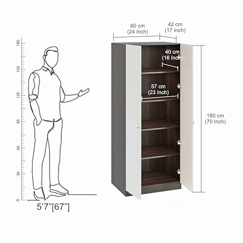 Image of FURNEASER Fanciable Engineering Wood 2 Door Wardrobe Almirah for Clothes | Double Door Cabinet Closet Organizer | Multipurpose Cupboard for Bedroom Living Room | 60 x 42 x 180 CM (Wenge & White)
