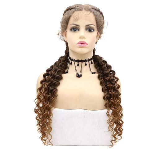 Perruque tressée bouclée ondulée marron ombré 71 cm résistante à la chaleur