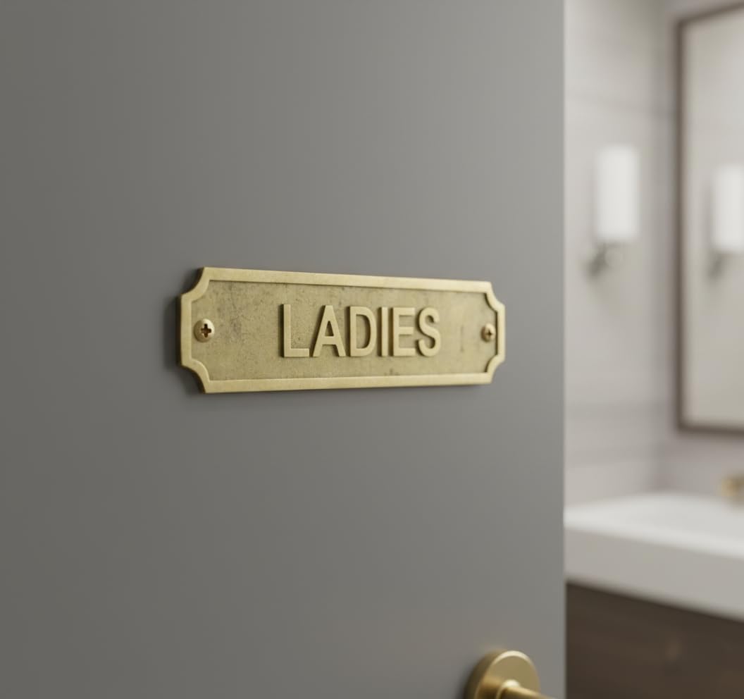Brass LADIES Door Sign Plaque 22x5 cm Wall Mount Washroom Restroom Signage Plate with Screws for Home Office Hotel Bathroom Identification & Facility Labeling