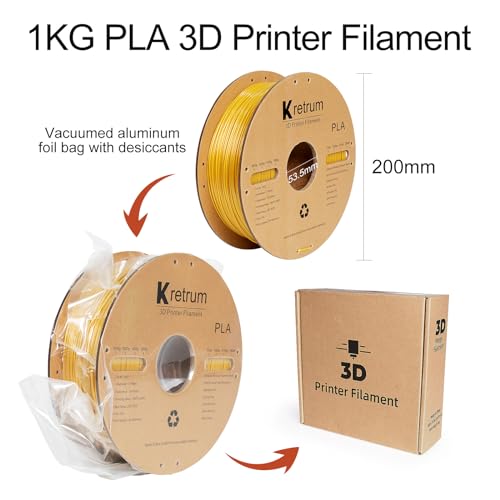 Image of Kretrum PLA Filament 1.75 mm 3D Printer Filaments Cardboard Spool Refills 1 kg Widely Compatible for Most FDM 3D Printers Fits ELEGOO Anycubic FlashForge Creality Bambu Prusa ect. Gold