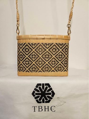 タイ王室御用達　プラニー工房　伝統工芸　竹細工バッグ・ポシェット型(黒茶柄) タイ王室御用達 プラニー工房 伝統工芸 竹細工バッグ ポシェット