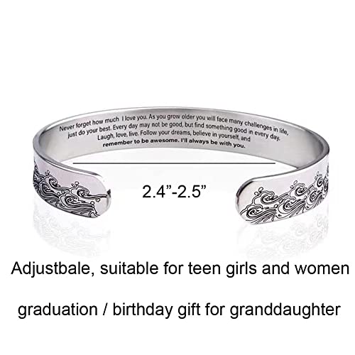 Granddaughter/Daughter Svana Bracelet Bangle From Grandma/Nana with Message Card,I Will Always Be With You,Adjustable Stainless Steel Inspirationallove Cuff Bracelets for Her Meaning Birthday Gifts4