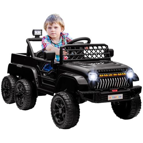 AIYAPLAY Coche eléctrico Niño, Buggy eléctrico Niño, Modos 4x4 y 2x2, con mando a distancia 2.4Ghz, 2 motores 12V, 3 velocidades, remolque trasero, Música, bocina, luces LED, Negro