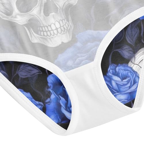 Toddler Girl Panties, Vintage Skulls Blue Rose Girls Cotton Underwear, 2T–8 Years4