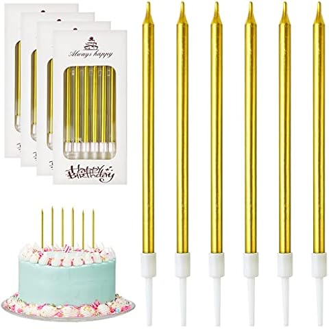 DONQL Long Birthday Cake Candles with Holders Cover
