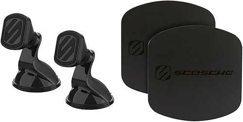 Scosche MagicMount - Paquete de soporte magnético para teléfono y tableta (2 unidades)  con placas de repuesto