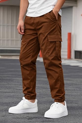 Image of ADBUCKS Men's Regular Fit low Rise Soild Cargos Style Joggers Casual Trousers