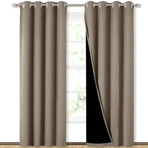 Image of NICETOWN Taupe Full Shade Curtain Panels, Pair of Energy Smart & Noise Blocking Out Blackout Drapes for Dining Room Window, Thermal Insulated Guest Room Lined Window Dressing, 52 x 84 inch