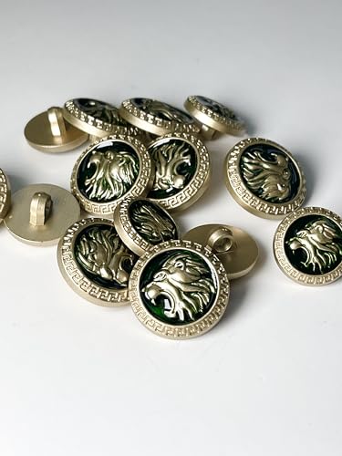 Image of Abs Golden 3D Lion Head Shank Button Embedded Enameled Lucite Round Coated Shank Abs Button for Blazer Suits DIY Art & Crafts (Green Lucite, Pack of 8 Small)