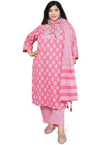 Image of MIRCHI FASHION Plus Size Pure Cotton Kurta Set for Women | 3 Piece Printed Straight Fit 4XL 5XL Kurta Pant Set with Dupatta | Ethnic Work Wear Set | 3XL 4XL 5XL Salwar Suit