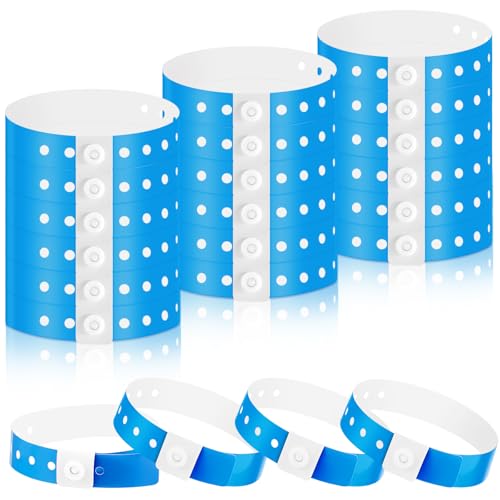 Image of Henoyso 600 Pcs Blue Plastic Wristbands for Events Vinyl Waterproof Pool Wristbands Neon Color Plastic Bracelet for Party Events Arm Band Identification for Concerts Carnivals