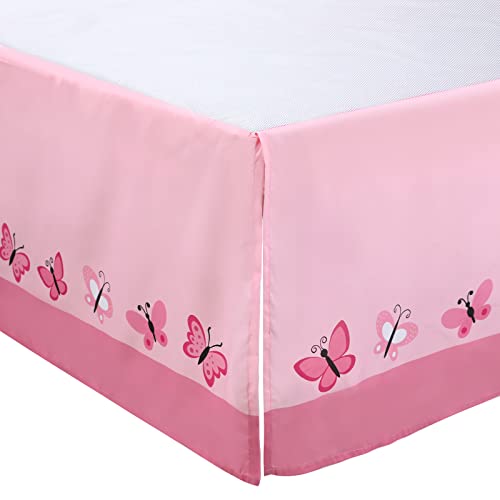 Tudomro 3 Pieces Butterfly Nursery Crib Bedding Set for Girls, Standard Size Bedding Sets with Comforter Fitted Sheet Crib Skirt(Pink) - Image 5