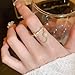 CZ Round Chain Promise Statement Ring for Women Silver Gold-Toned Dainty Crystal Disc Tassel Dangle Drop Open Wrap Finger Rings Adjustable Comfort Fit Fashion Wedding Birthday Holiday Jewelry (14K Gold-Toned)