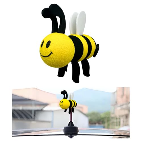 FSTURIOS Bee Car Antenna Topper, Happy Smiley Bee Antenna Ball Funny Automotive Roof Decoration, Cute Bumble Bee Aerial Ball Toppers Lovely Auto Accessory for Most Vehicles (White)