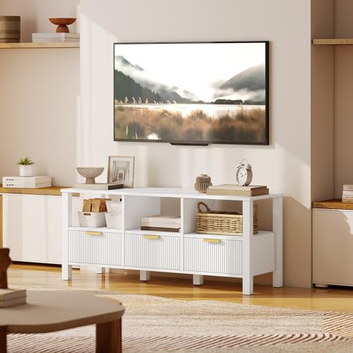 HOMCOM Mueble de TV Moderno para Salón, Mesa TV con 3 Cajones y 3 Estantes Abiertos, para Televisión de 43-55 Pulgadas, 120x39,5x50 cm, Blanco - imagen 8