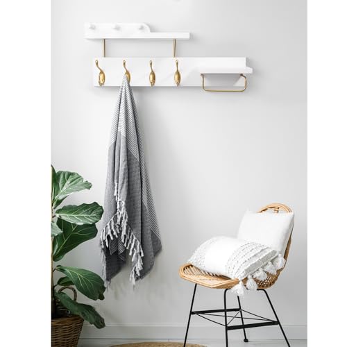 Lampaggio Perchero de pared con estante, ganchos de madera 4 en 1 con soporte para llaves y correo, estante colgante de entrada de 17 pulgadas con soporte para gafas de sol y 4 ganchos de metal para - imagen 5