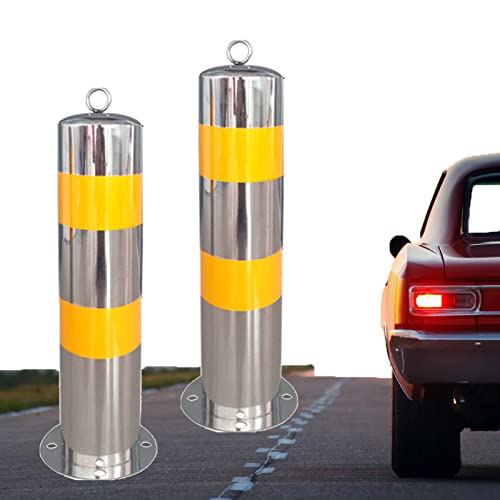 Edelstahl-Sicherheitspfosten Für Einfahrten,Parkplatz-Absperrung Reflektierendes Klebeband Parkpfosten-Poller Sperre Stahl Parkplatzsperre Poller mit Hängende Ringe, Silber
