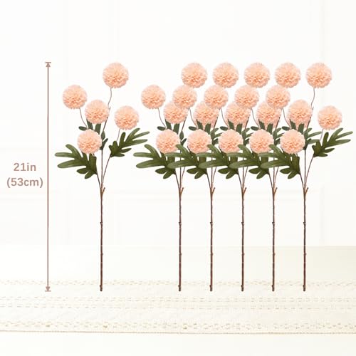 MERRI GLOW 6Pcs Spring Flowers Artificial Fake Flowers Bulbs Silk Faux Chrysanthemums Flores for Indoor Outdoor DIY Bouquets Wedding Centerpieces Home Decoration — view 3