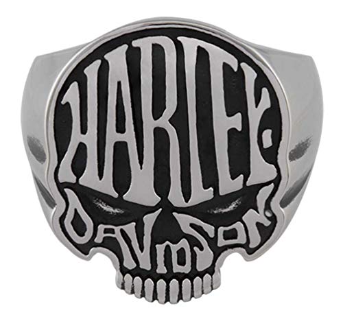 ハーレーダビッドソン メンズ カラベラ スカル ステンレス リング - シルバー仕上げ (9)（Amazon）