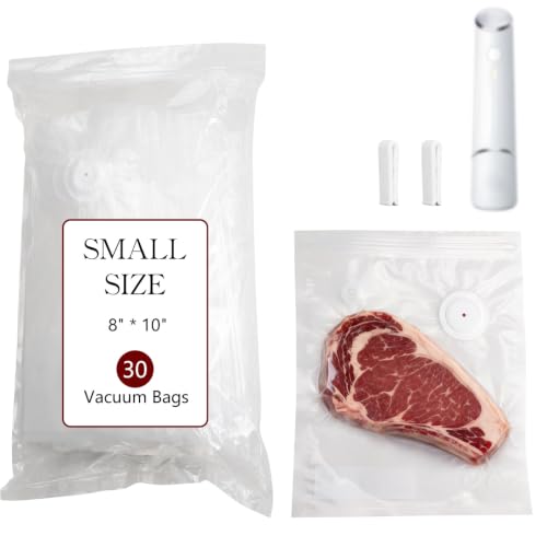 30-Pack Small Vacuum Sealer Bags & 2 Bonus Sealing Clips, Compatible with Chef Preserve – BPA-Free (8 x 10 in) Reusable Food Storage Bags for Freezer, Microwave, Sous Vide – Leak-Proof