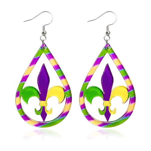 Mardi Gras Earrings Mardi Gras Outfit Shirts for Women Acrylic Carnival Dangle Earrings Jewelry MardiGras Accessories for Women