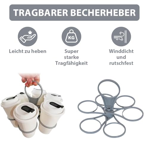 Funalix Zusammenklappbarer Getränketräger,2 Stücke Faltbarer Rotierender Becherträger,Tragbarer Becherhalter für Kaffee Bier Getränkelieferung Im Urlaub（Grau）