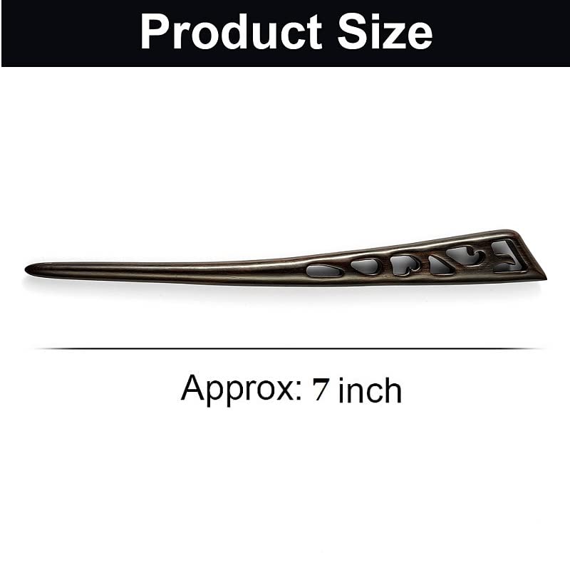 Miniatura 2 de Liasun Palillos clásicos hechos a mano tallados para el cabello, sándalo negro natural (ébano), palillos para peinar, accesorio para hacer updo, 7