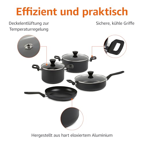 Amazon Basics 10-teiliges Keramik-Antihaft-Kochgeschirr-Set, Stapelbar, Töpfe und Pfannen mit Deckeln, Spülmaschinenfest… – Ansicht 2