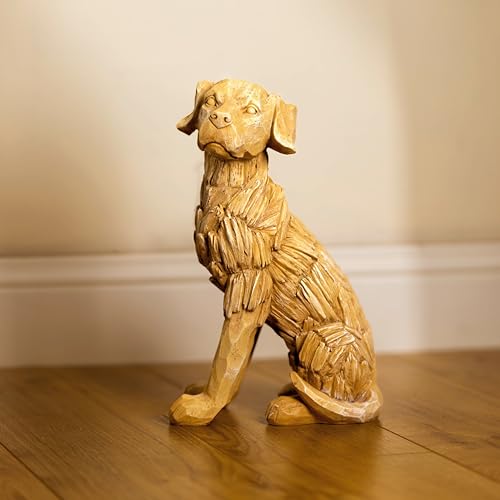 Garden Mile Hund Garten Ornament Outdoor Tier Skulptur mit rustikaler Holzoptik Groß Wetterfest Wasserdicht Labrador Treibholz Rasen Statue Indoor Decor Figur Haustier Gedenkholz Skulptur