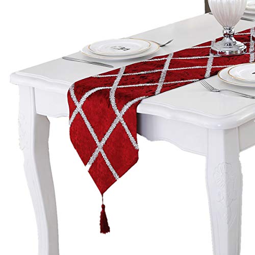 Bettery Home klassischer Tischl?Ufer mit Quasten f¨¹r Hochzeit Weihnachten Party Dekoration, 28cm x 180cm, rot Cover