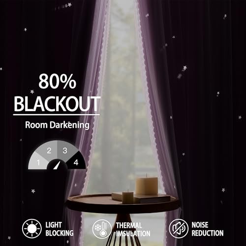 Image of XiDi Light Purple Curtains, Blackout Wall Decor Design for Baby Nursery Room 45 inches Wide 1 Panel