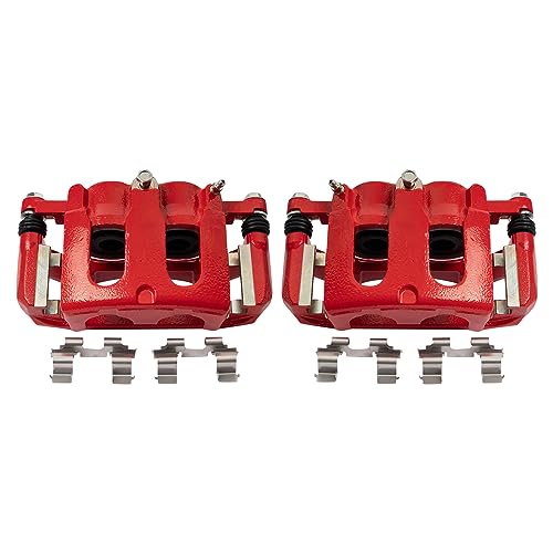 Image of TRQ Front Driver and Passenger Side Brake Caliper Set Caliper Brackets Hardware Compatible with 11-12 Ford Explorer 13-18 Explorer with Standard Duty Brakes 12-18 Taurus Limited