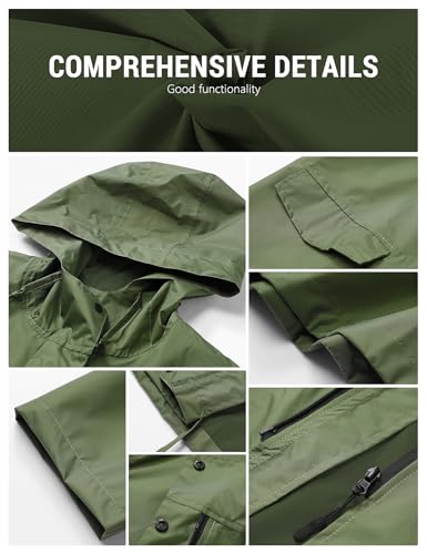 Image of Venzina Raincoat for Women High Waterproof Hooded Rain Jacket Zip-up Rain Coat Knee-length Lightweight Rainwear with Storage Pouch, Stylish A-line Poncho for Camping, Commutes, Travel