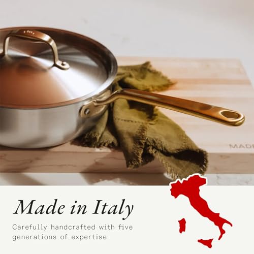 Image of Made In Cookware - 3 Quart Stainless Steel Saucier Pan (Antique Brass) - 5 Ply Stainless Clad - Professional Cookware - Crafted in Italy - Induction Compatible