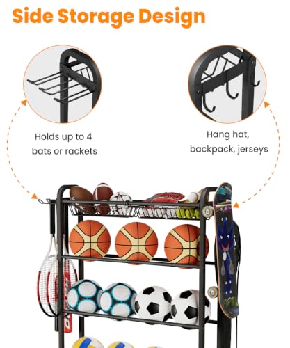 4 Tier Basketball Storage Organizer with Wheels Easy Ball Rack - Image 4