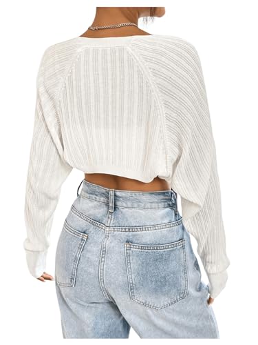 GORGLITTER Women's Knit Crop Cardigan Long Sleeve Open Front Shrug Bolero Crop Sweater2