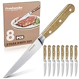 Freelander Steakmesser Set 8-teilig mit Wellenschliff und Ergonomischem Holzgriff, Scharfe Steakmesser für Schneiden von Steak und Fleisch, Ideal als Geschenk für Männer, Frauen in Geschenkbox