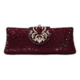 Long Rhinestone Box Evening Bag Women Formal Gathering Party Floral Handbag Clutch Purse Prom Bag(wine)