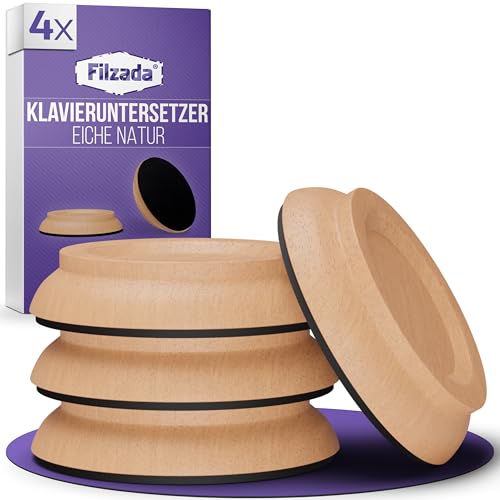 Filzada® 4x Klavieruntersetzer aus Hartholz NATUREICHE - Möbeluntersetzer für Schwere Möbel - hochwertige Piano Caster Cups - Möbel Untersetzer für alle Böden - Klavieruntersetzer Parkett